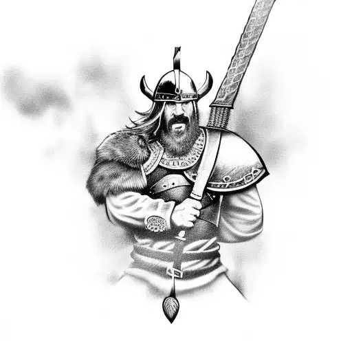 viking warrior fighting against undeads in a cemetery  tattoo design idea