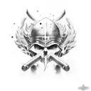  warrior fighting against undeads in a cemetery  tattoo design idea