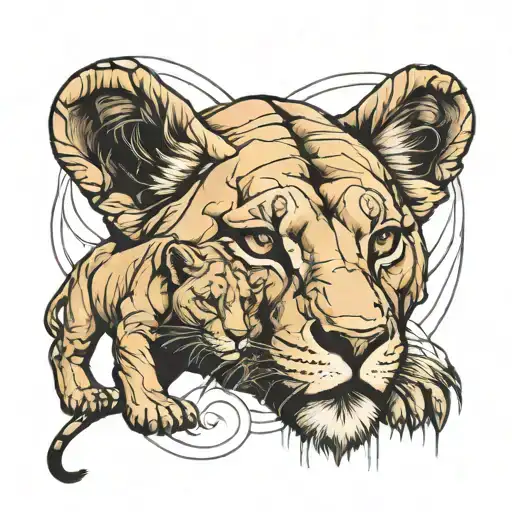 lioness protecting her cubs tattoo design idea