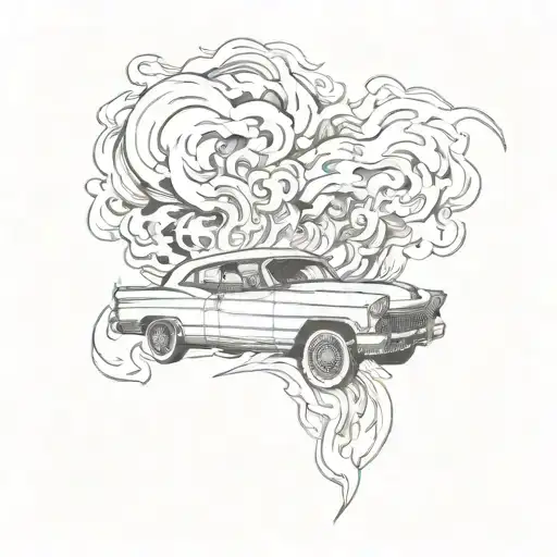 lowrider in fire coming tattoo design idea