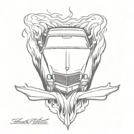 cadillac lowrider in fire   tattoo design idea