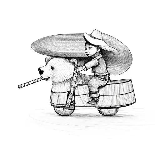 boy riding a bear with a straw hat tattoo design idea