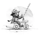 boy riding a brown bear with a straw hat tattoo design idea