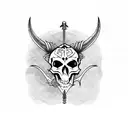 devil skull and sword  tattoo design idea