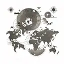 A dotwork tattoo of a world map with highlighted destinations the client has traveled to, with each location marked by a different symbol representing a memorable experience tattoo design idea