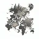 A dotwork tattoo of a world map with highlighted destinations the client has traveled to, with each location marked by a different symbol representing a memorable experience tattoo design idea