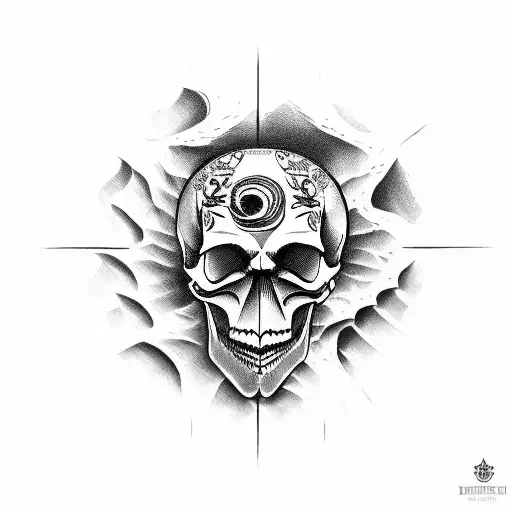 A mysterious book with a skull on the cover, open to a page with the phrase 'memento mori' written in elegant calligraphy. tattoo design idea