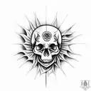 A mysterious book with a skull on the cover, open to a page with the phrase 'memento mori' written in elegant calligraphy. tattoo design idea