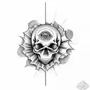 A mysterious book with a skull on the cover, open to a page with the phrase 'memento mori' written in elegant calligraphy. tattoo design idea