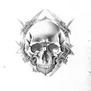 A mysterious book with a skull on the cover, open to a page with the phrase 'memento mori' written in elegant calligraphy. tattoo design idea