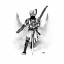 Anime-inspired sikh warrior wielding a futuristic sword tattoo design idea
