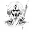 Anime-inspired sikh warrior wielding a futuristic sword tattoo design idea