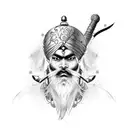 Anime-inspired sikh warrior wielding a futuristic sword tattoo design idea