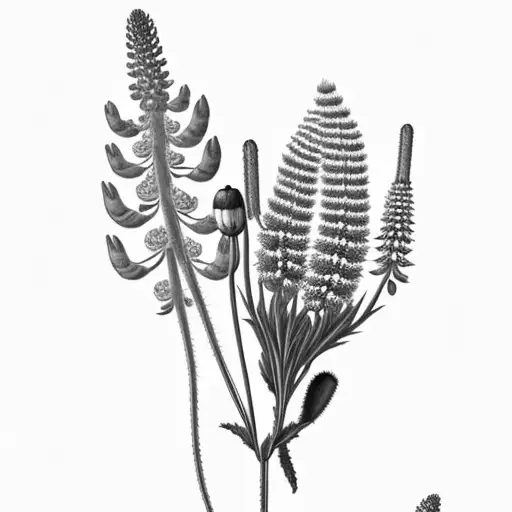 poppy, lupine, bluebonnet, and heather in a bouquet tattoo design idea