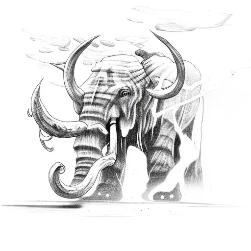Mammoth with lightning tattoo design idea