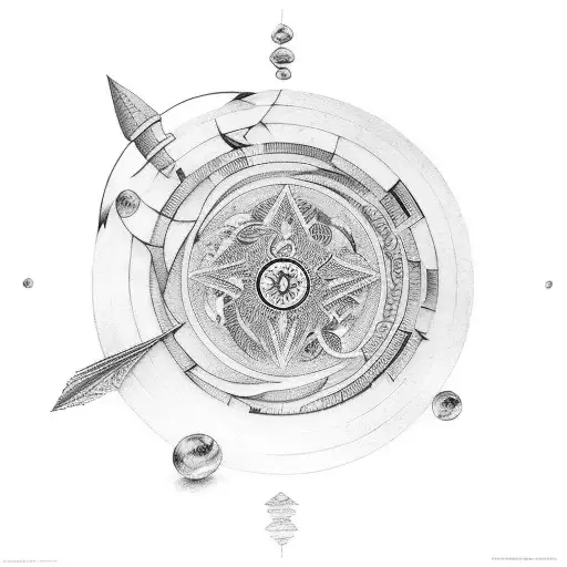 Create a tattoo of a balance scale with symbols representing different aspects of the Wheel of Time series tattoo design idea