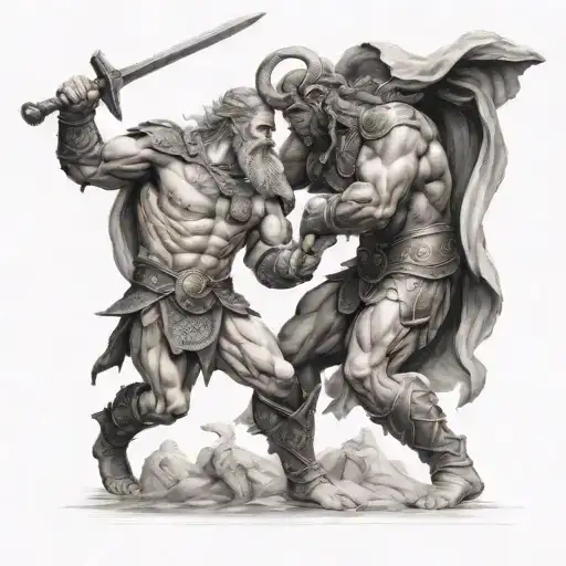 tyr Norse god and Aries Greek god fighting tattoo design idea