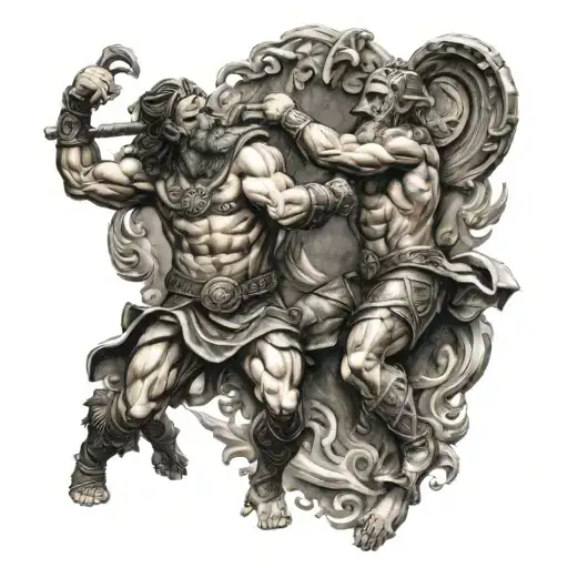 tyr Norse god and Aries Greek god fighting tattoo design idea