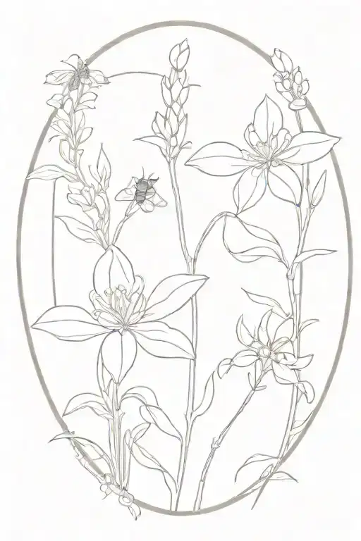 lupinis also known as bluebonnet  minimalist tattoo with a honey bee symbolizes rebirth and the acceptance of fate tattoo design idea