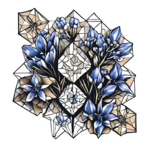 ethereal bluebonnets and quartz crystals whimsical pretty minimal tattoo design idea