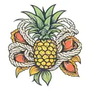upside down Pineapple cartoon bound in shabri rope tie tattoo design idea