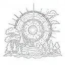 A sketch style tattoo of a supernova exploding over a forest of trees, inspired by the universe tattoo design idea