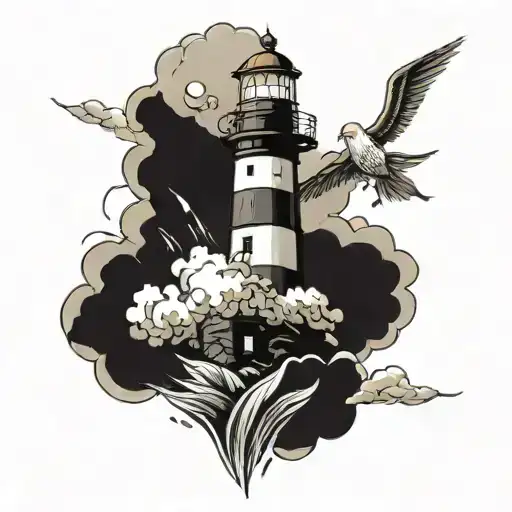 lighthouse in storm tattoo design idea