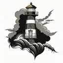 lighthouse in storm tattoo design idea