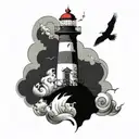 lighthouse in storm tattoo design idea