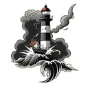 lighthouse in storm tattoo design idea