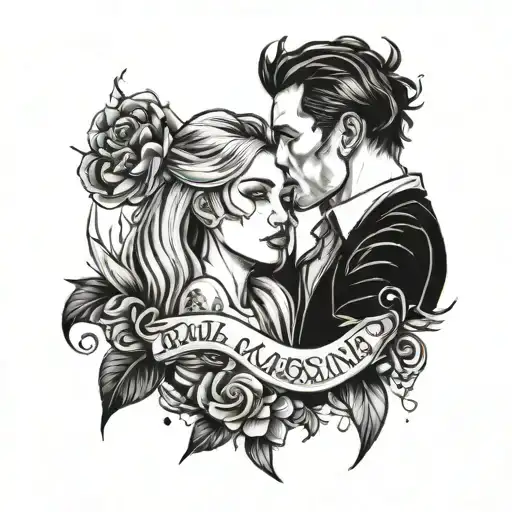 overthinking, borderline, black, white, drawing, simple, , goal so close to happy life as a couple, sad tattoo design idea