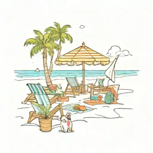 A festive beach scene with a mix of Spanish and Miami vibes tattoo design idea