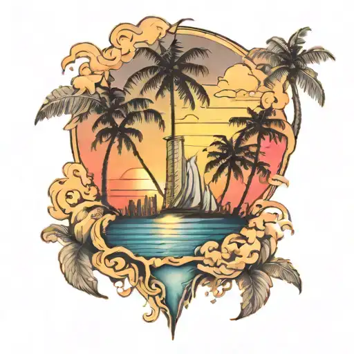miami beach sunset tattoo design idea