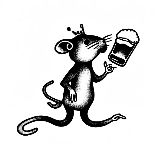 rat with beer and pizza in his hands tattoo design idea