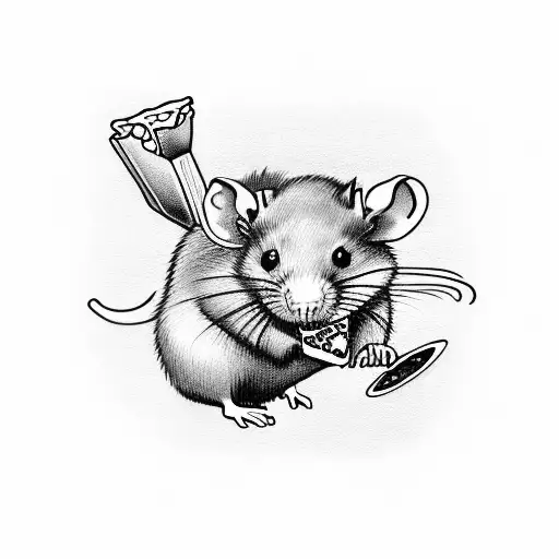 rat holding beer and pizza  tattoo design idea