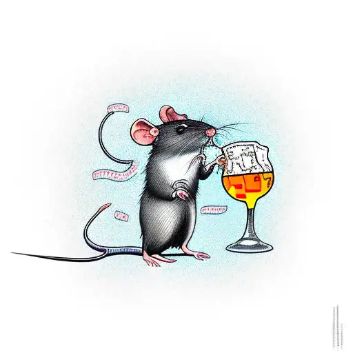rat holding beer and pizza  tattoo design idea