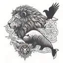 Lion, eagle, orca whale, bear standing tattoo design idea