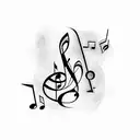 Musical notes intertwined with car parts tattoo design idea