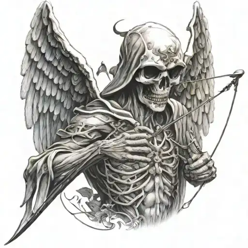 Angel of death holding a bow loaded with an arrow in form of a heart  tattoo design idea
