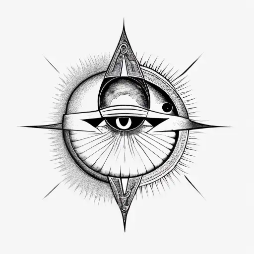 cat alongside Sun and Moon with the all seeing eye. Wicca and Virgo mysterious themed  tattoo design idea