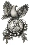 Rosary and virgin mary 2 doves tattoo design idea