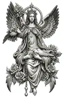 Rosary and virgin mary 2 doves tattoo design idea