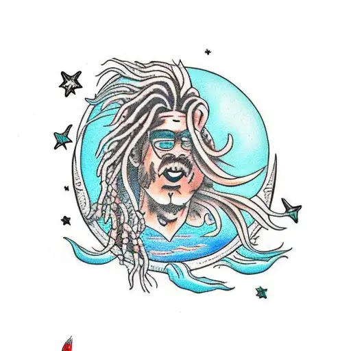 dreadlock merman under moon tattoo design idea