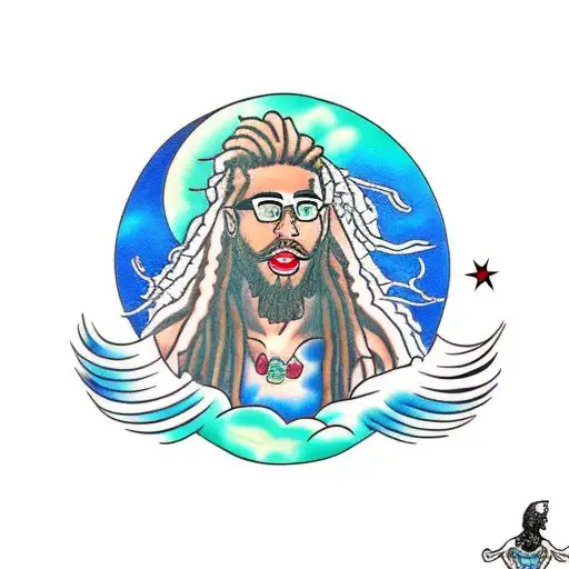 dreadlock merman under moon tattoo design idea