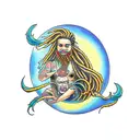 dreadlock merman under moon tattoo design idea