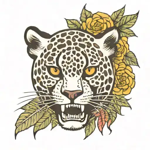 skull cheetah print surrounded tattoo design idea