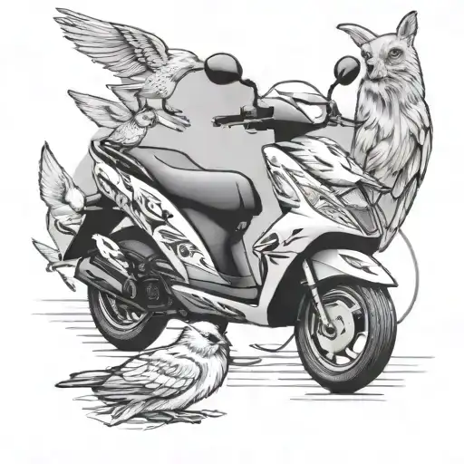 honda dio scooter with bird and dog  tattoo design idea