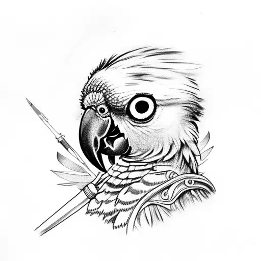 parrot with wooden leg and eye patch tattoo design idea