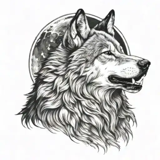 alpha wolf howling at the moon tattoo design idea