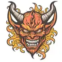 American traditional style , devil , fire flames tattoo design idea